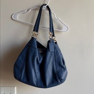 Coach Navy Pebbled Leather Hobo with Gold Hardware